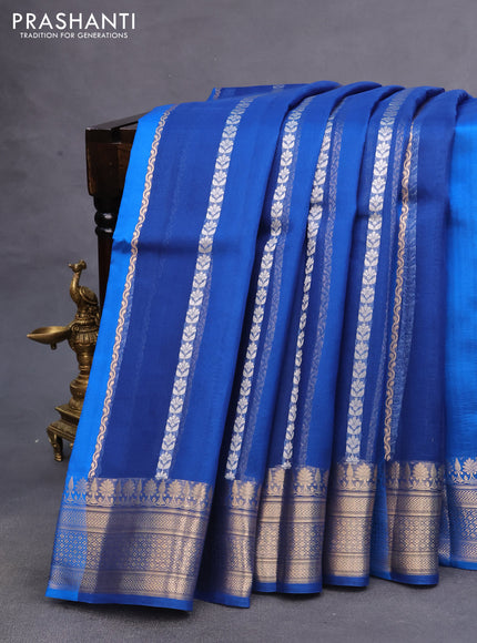 Poona silk saree cs blue with allover zari stripe & buttas and zari woven border