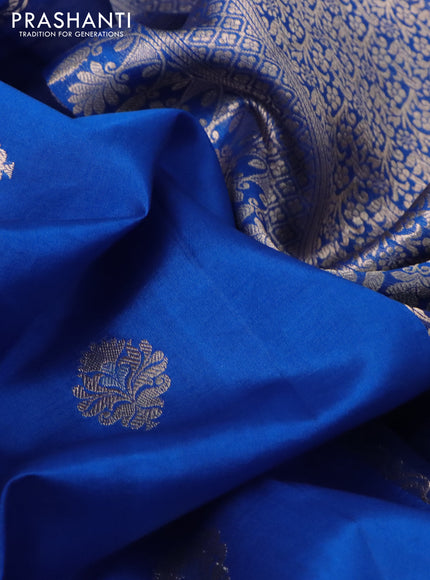 Poona silk saree cs blue with allover zari stripe & buttas and zari woven border