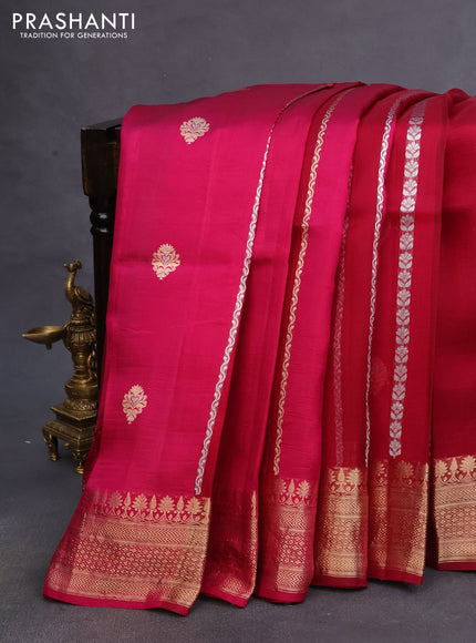 Poona silk saree magenta pink with allover zari stripe & buttas and zari woven border