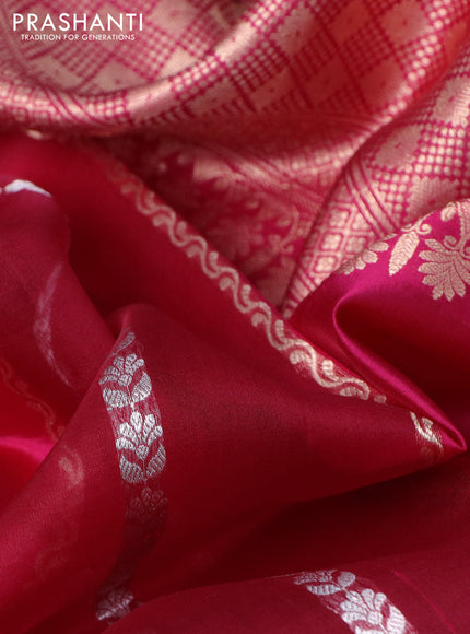 Poona silk saree magenta pink with allover zari stripe & buttas and zari woven border