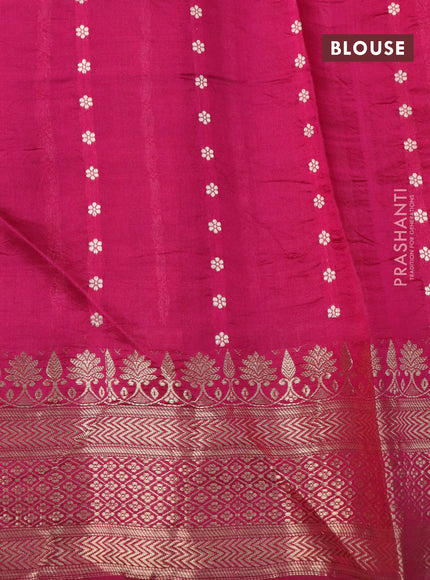 Poona silk saree magenta pink with allover zari stripe & buttas and zari woven border