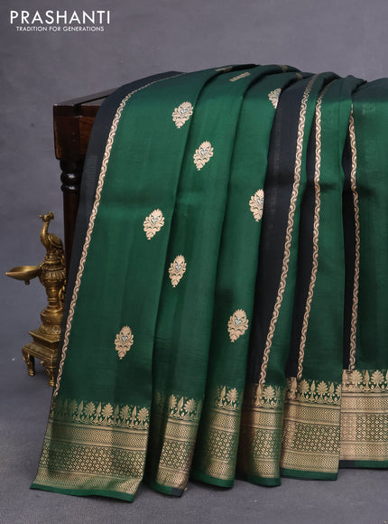 Poona silk saree dark green with allover zari stripe & buttas and zari woven border