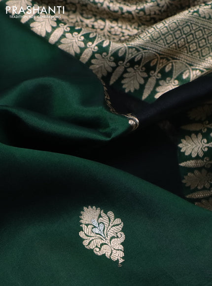 Poona silk saree dark green with allover zari stripe & buttas and zari woven border