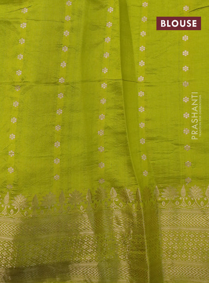 Poona silk saree lime green with allover zari stripe & buttas and zari woven border