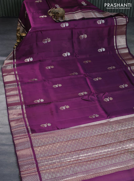 Poona silk saree wine shade and lime green with zari woven buttas and zari woven border