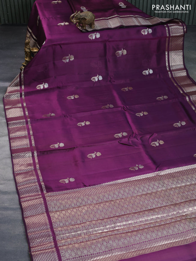 Poona silk saree wine shade and lime green with zari woven buttas and zari woven border