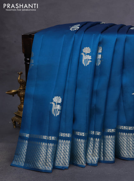 Poona silk saree cs blue and pink with zari woven buttas and zari woven border