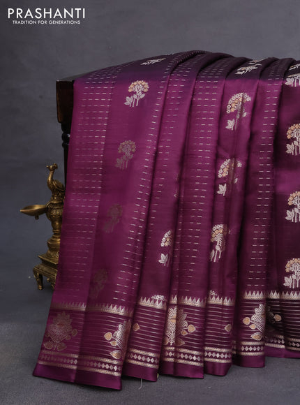 Poona silk saree deep purple and lime green with allover zari weaves & buttas and zari woven border