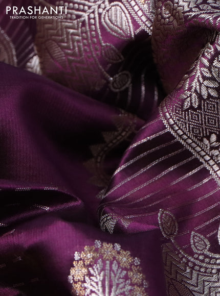 Poona silk saree deep purple and lime green with allover zari weaves & buttas and zari woven border