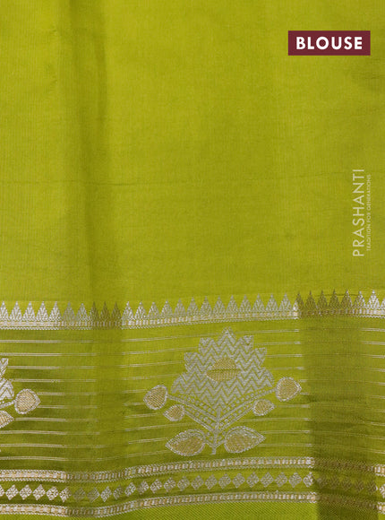 Poona silk saree deep purple and lime green with allover zari weaves & buttas and zari woven border