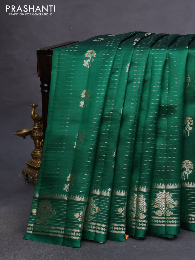 Poona silk saree green and red with allover zari weaves & buttas and zari woven border