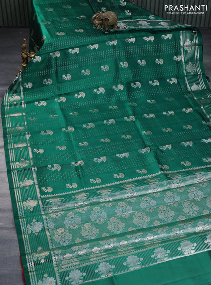 Poona silk saree green and red with allover zari weaves & buttas and zari woven border