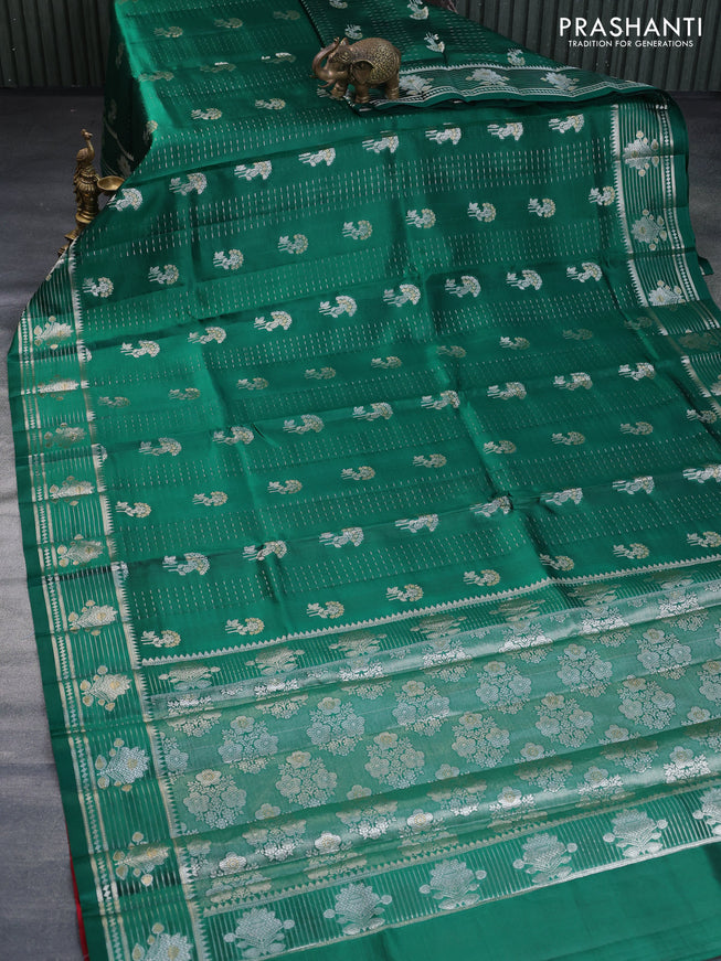 Poona silk saree green and red with allover zari weaves & buttas and zari woven border