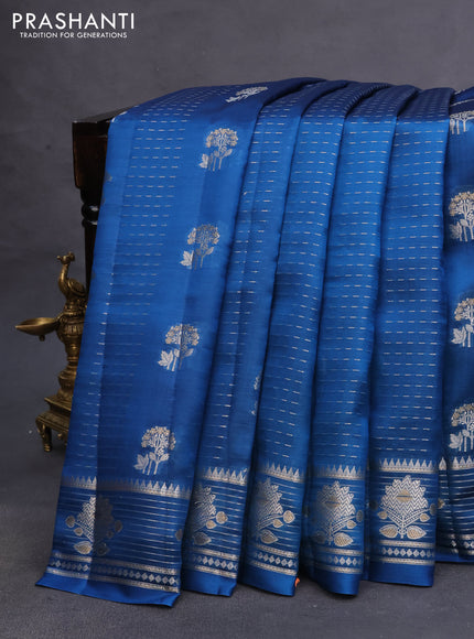 Poona silk saree cs blue and pink with allover zari weaves & buttas and zari woven border