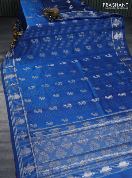 Poona silk saree cs blue and pink with allover zari weaves & buttas and zari woven border