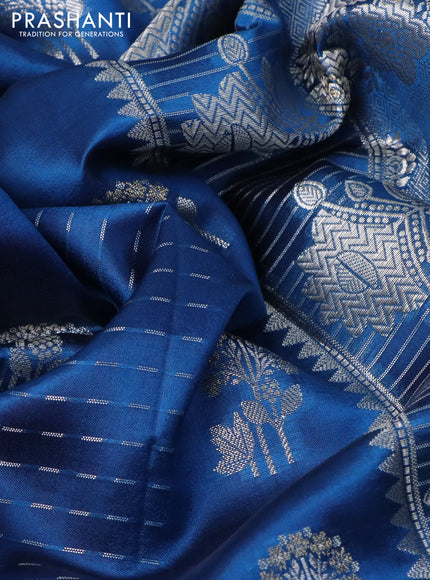 Poona silk saree cs blue and pink with allover zari weaves & buttas and zari woven border