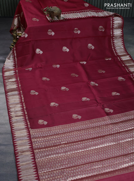 Poona silk saree red and green with zari woven buttas and zari woven border