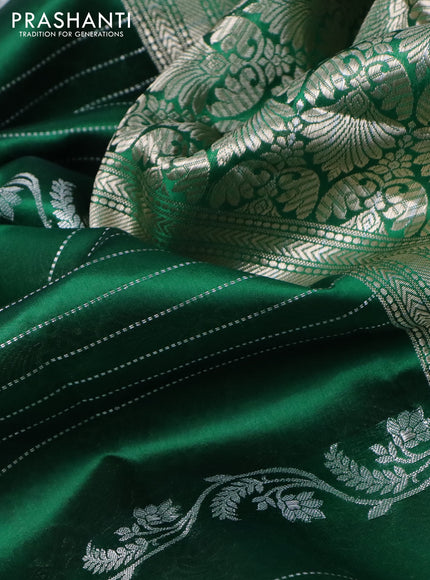 Poona silk saree green and red with allover zari weaves and zari woven simple border