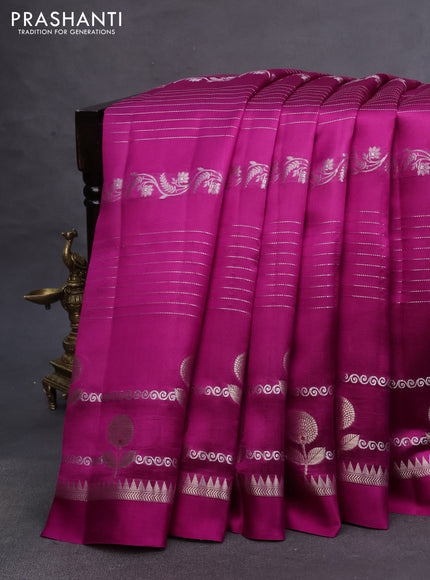 Poona silk saree pink and peacock blue with allover zari weaves and zari woven simple border