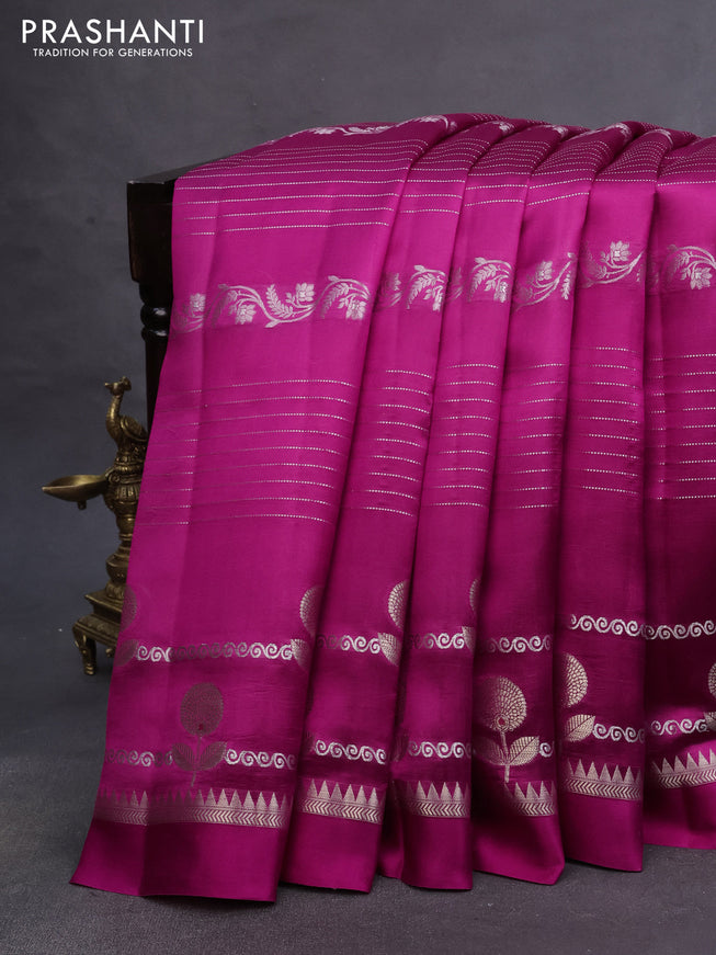 Poona silk saree pink and peacock blue with allover zari weaves and zari woven simple border