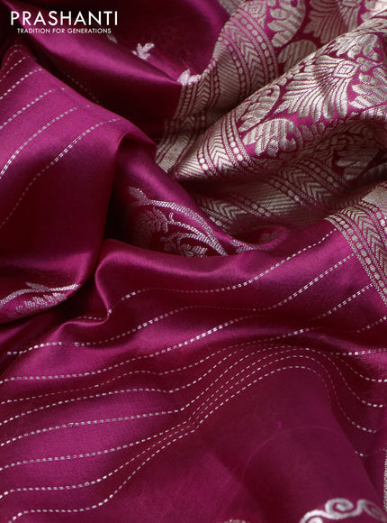 Poona silk saree pink and peacock blue with allover zari weaves and zari woven simple border