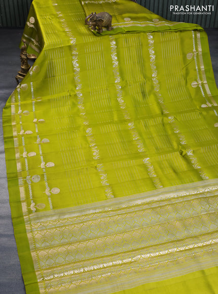 Poona silk saree lime green and purple with allover zari weaves and zari woven border