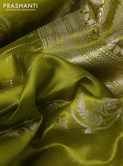 Poona silk saree lime green and purple with allover zari weaves and zari woven border