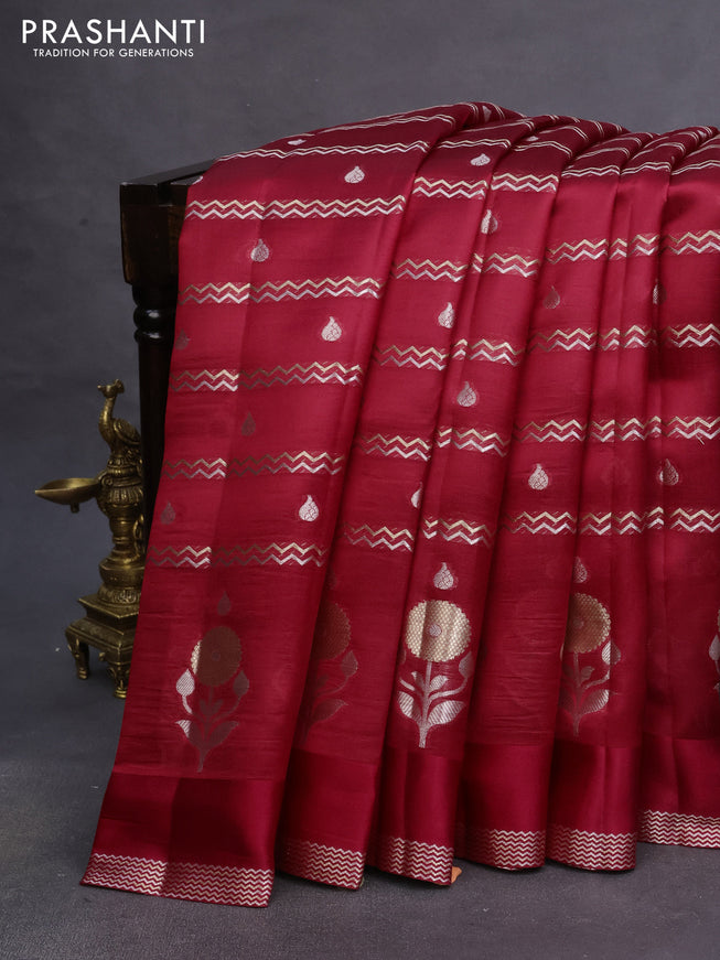 Poona silk saree red and green with allover zari weaves & buttas and zari woven border