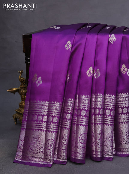 Poona silk saree violet and dark pink with silver zari woven buttas and long silver zari woven border