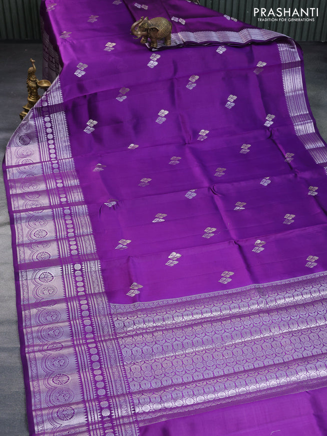 Poona silk saree violet and dark pink with silver zari woven buttas and long silver zari woven border