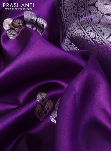 Poona silk saree violet and dark pink with silver zari woven buttas and long silver zari woven border