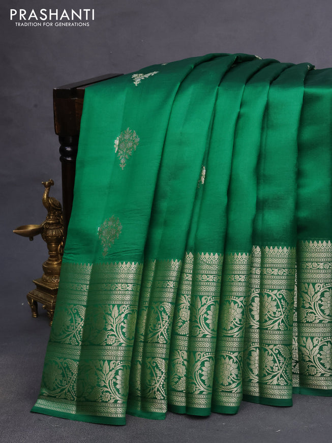 Poona silk saree green and red with zari woven buttas and long zari woven border