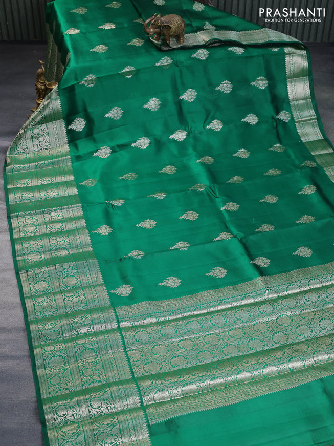 Poona silk saree green and red with zari woven buttas and long zari woven border