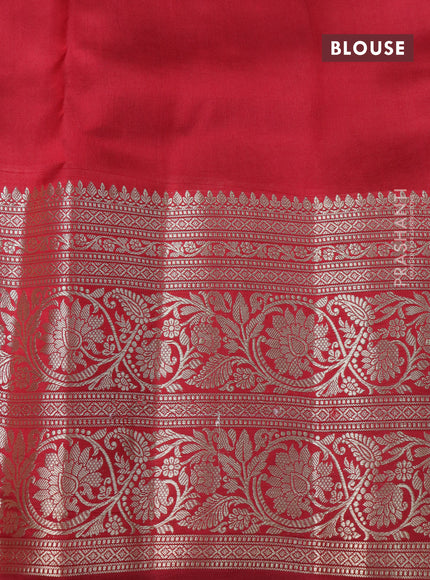 Poona silk saree green and red with zari woven buttas and long zari woven border