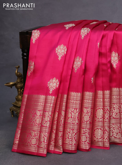 Poona silk saree pink and peacock blue with zari woven buttas and zari woven border