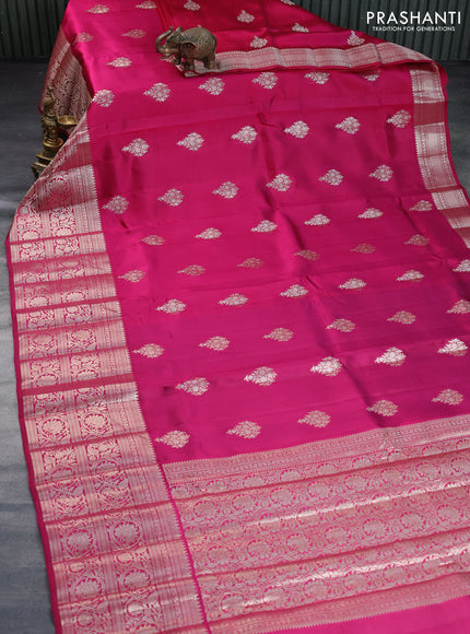 Poona silk saree pink and peacock blue with zari woven buttas and zari woven border