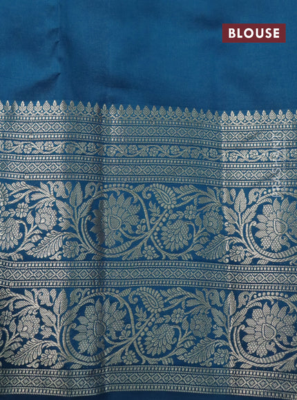 Poona silk saree pink and peacock blue with zari woven buttas and zari woven border