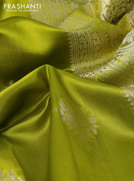 Poona silk saree lime green and purple with zari woven buttas and zari woven border