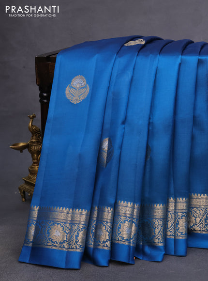 Poona silk saree cs blue and pink with zari woven buttas and zari woven border