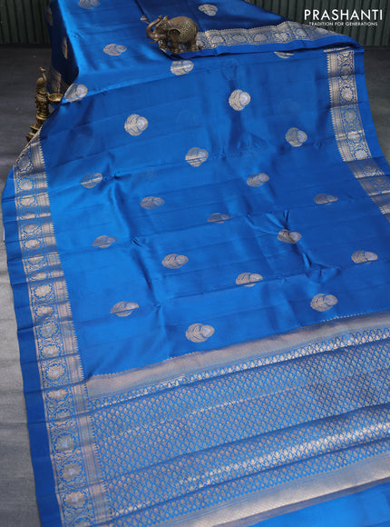 Poona silk saree cs blue and pink with zari woven buttas and zari woven border