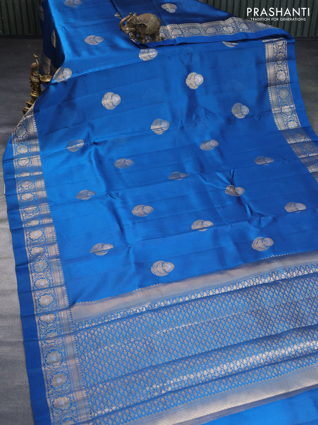 Poona silk saree cs blue and pink with zari woven buttas and zari woven border