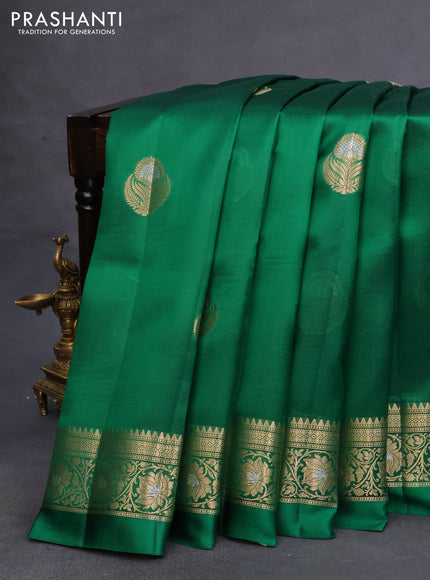 Poona silk saree green and red with zari woven buttas and zari woven border