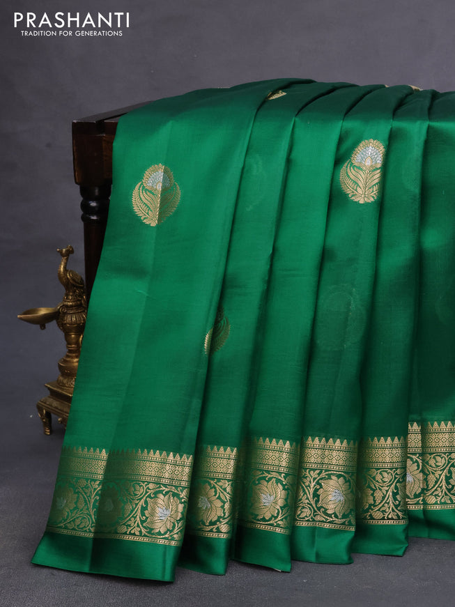 Poona silk saree green and red with zari woven buttas and zari woven border