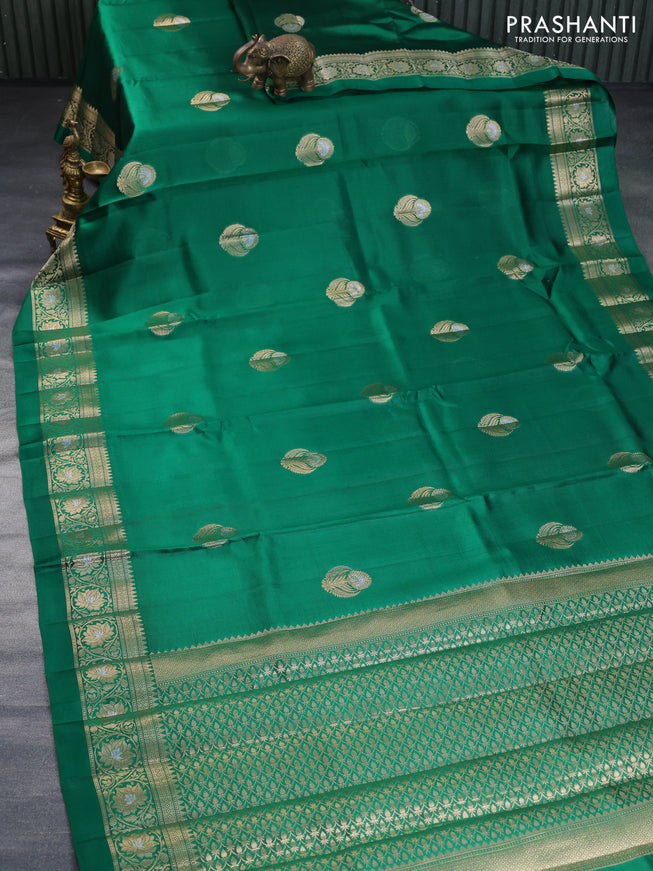 Poona silk saree green and red with zari woven buttas and zari woven border