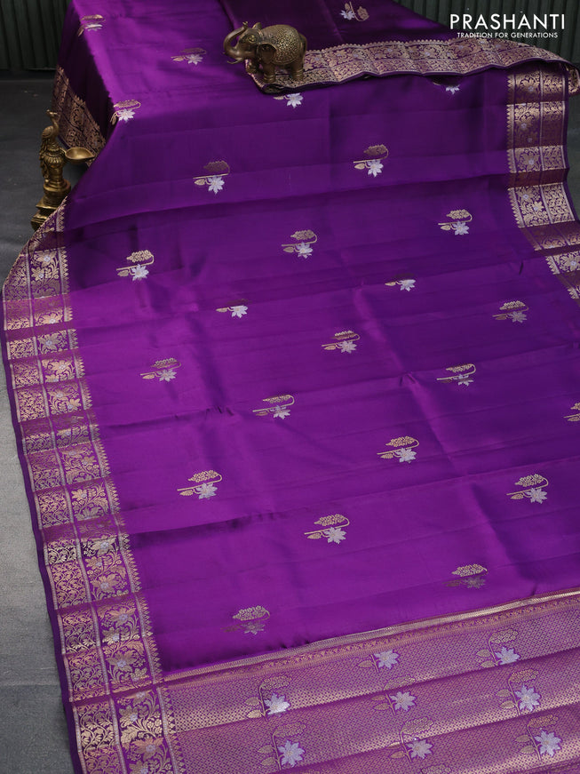 Poona silk saree violet and maroon with zari woven buttas and zari woven border