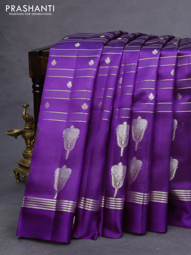 Poona silk saree violet and red with allover zari weaves & buttas and zari woven simple border