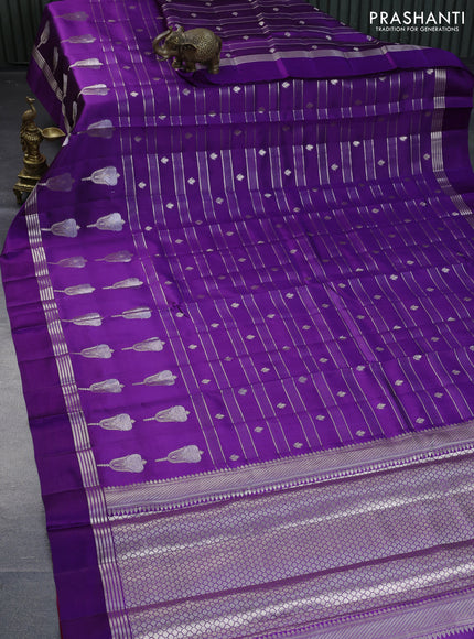 Poona silk saree violet and red with allover zari weaves & buttas and zari woven simple border