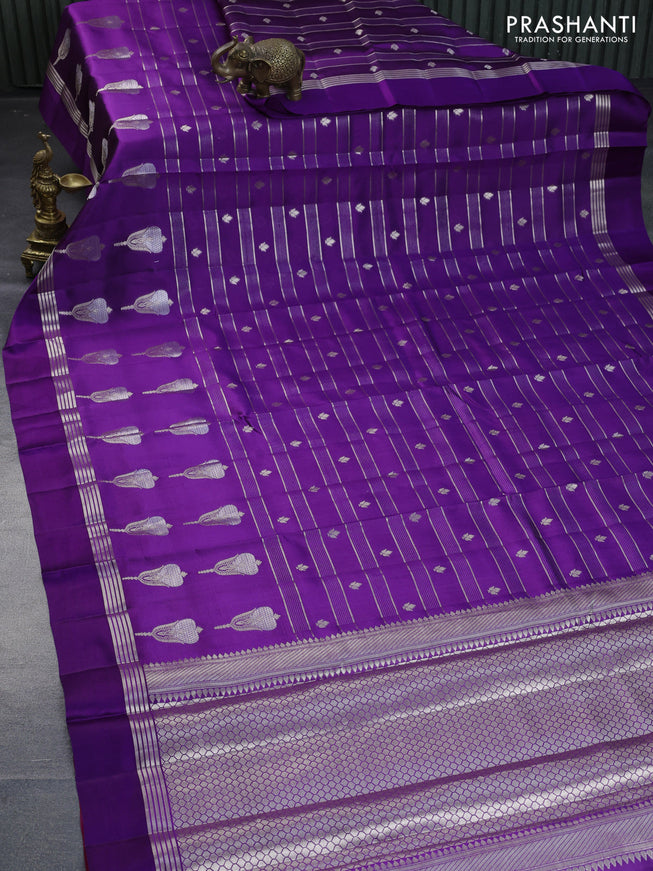 Poona silk saree violet and red with allover zari weaves & buttas and zari woven simple border