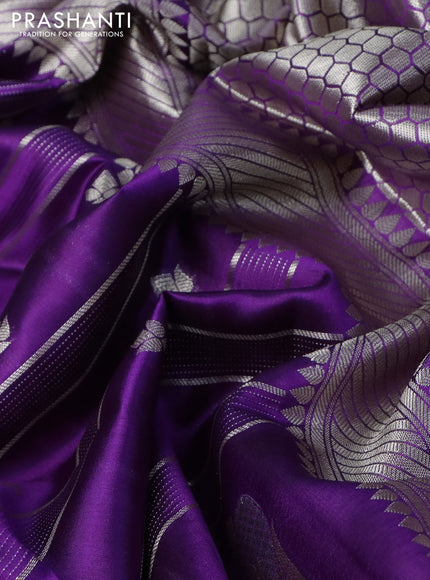 Poona silk saree violet and red with allover zari weaves & buttas and zari woven simple border