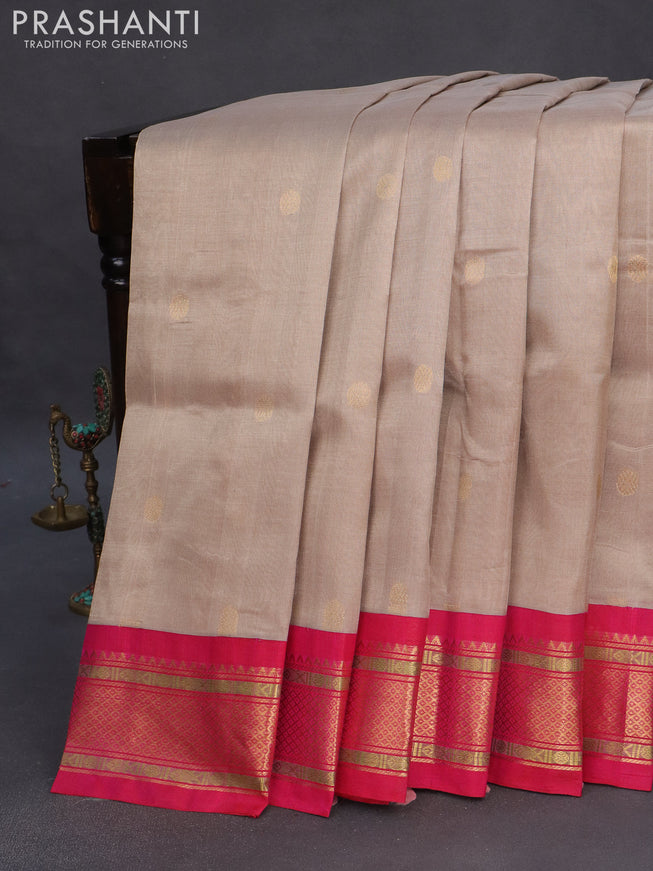 Silk cotton saree grey and pink with rudhraksha zari woven buttas and zari woven korvai border